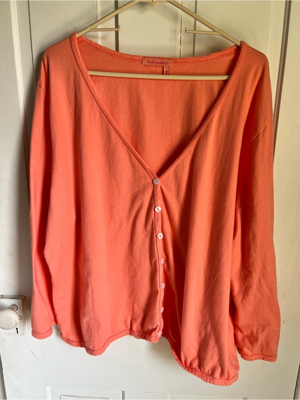 fresh produce Coral V-Neck Button Down Summer Cotton Shirt size 3XL